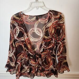 Y2K Serenade Top Size Small Womens Sheer Fairy Boho Bell Sleeve Cardigan Shirt